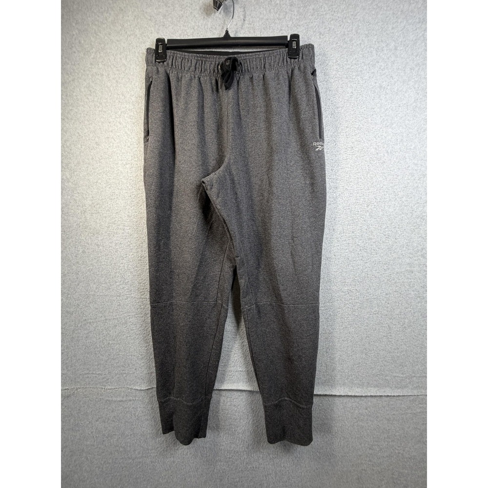 Reebok Pants Mens Large Gray French Terry Joggers Zip Pocket Gym‎ Athletic